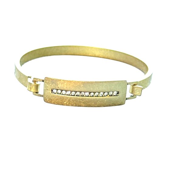 J. Crew Gold Tone Hinged Bangle Bracelet with Rhinestone Bar Accent - Picture 4 of 8